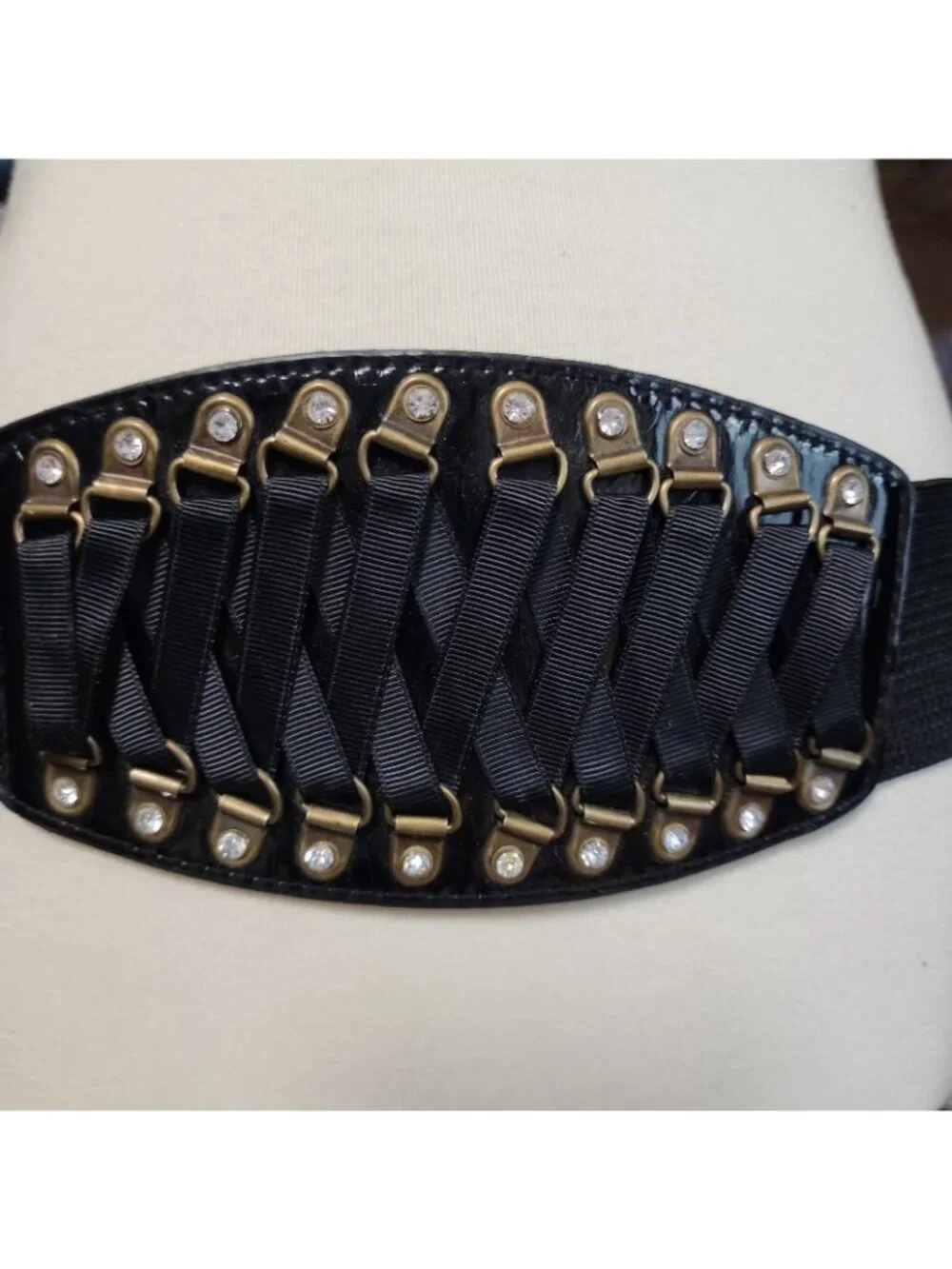 Ladies Women Waist Belt Cincher Corset Wide Band Elastic Black Waspie Rivet Belt